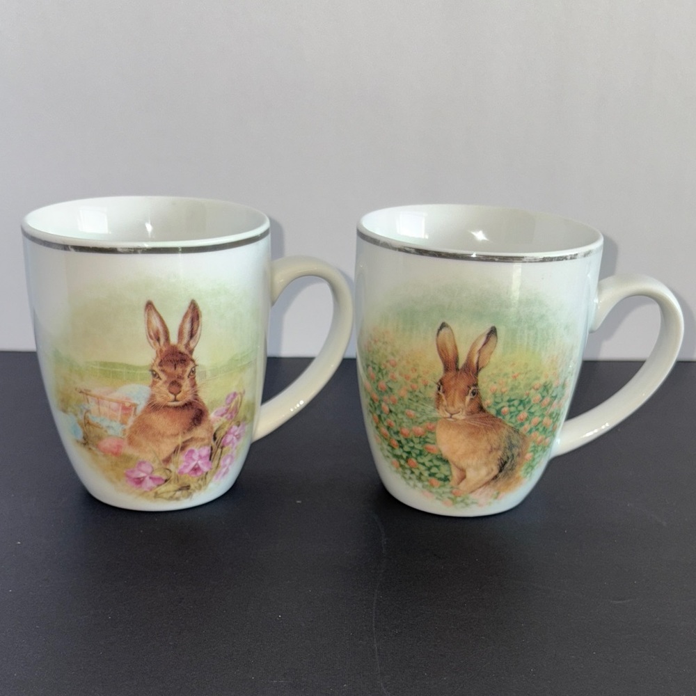 Pottery Barn Rabbit Illustration Mugs - Set of 2